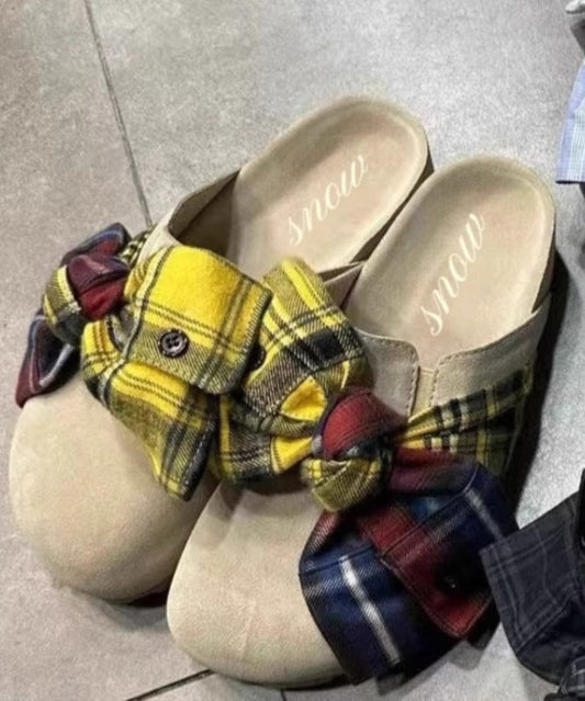 New Japanese Blue Bow Platform Slide Sandals