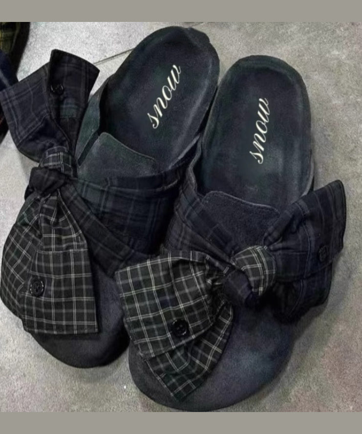 New Japanese Blue Bow Platform Slide Sandals