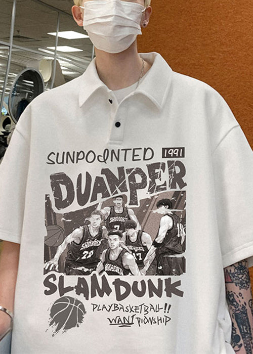 New Khaki Button Print Cotton Polo Shirts Summer