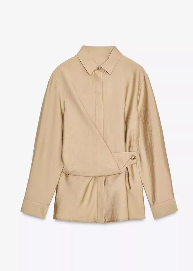 New Khaki Peter Pan Collar Tops And Pants Cotton Two Pieces Set Fall