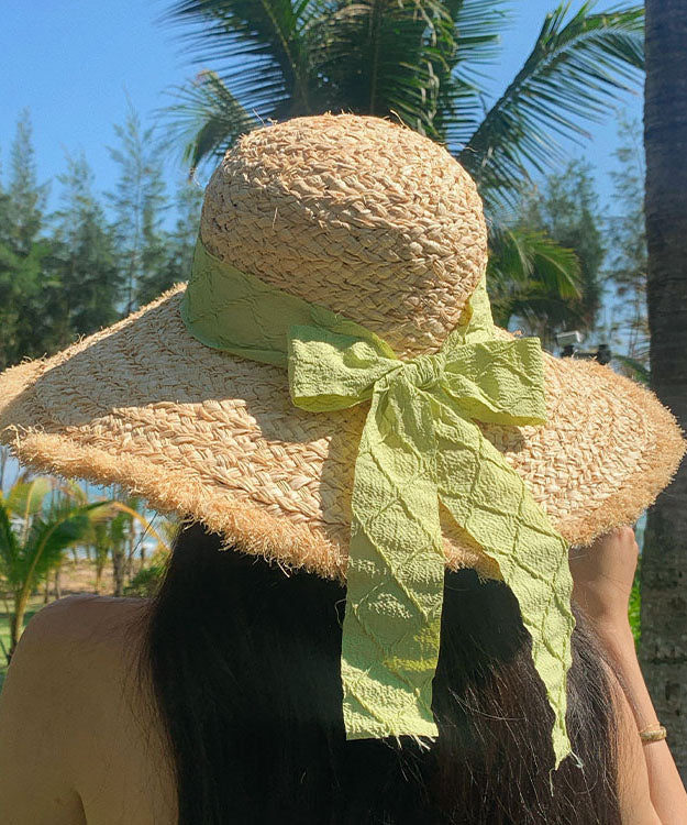 New Large Brim Butterfly Bow Ribbon Straw Woven Sun Hat