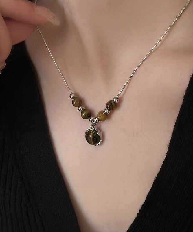 Nuevo conjunto de dos piezas de collar con colgante de ojo de tigre y patchwork de cuero