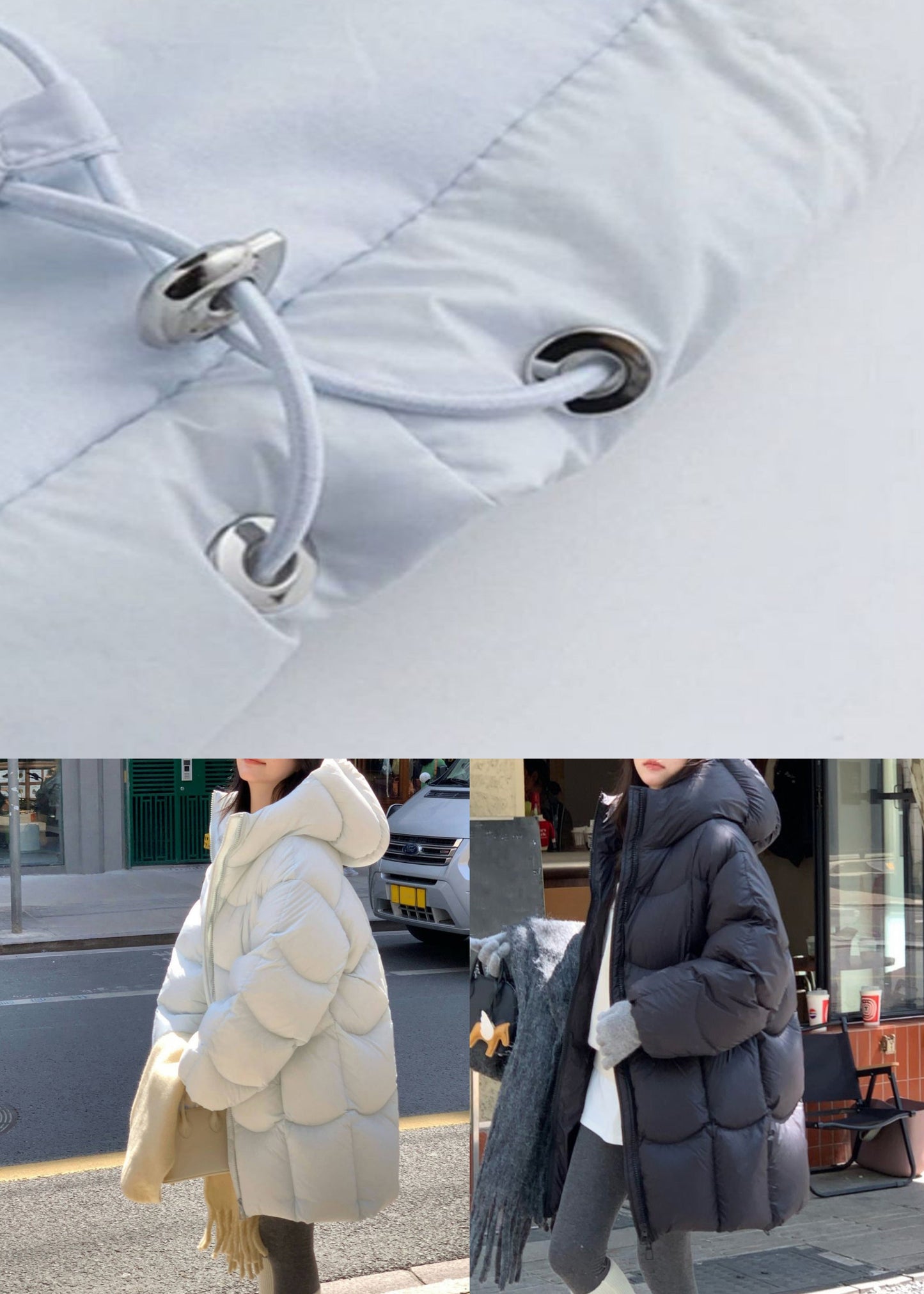 Nuevos abrigos de plumón de pato con bolsillos con cremallera y capucha azul claro para invierno