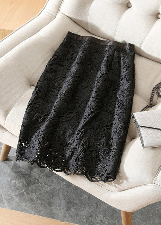 New Light Pink Hollow Out Lace High Waisted Skirts Summer