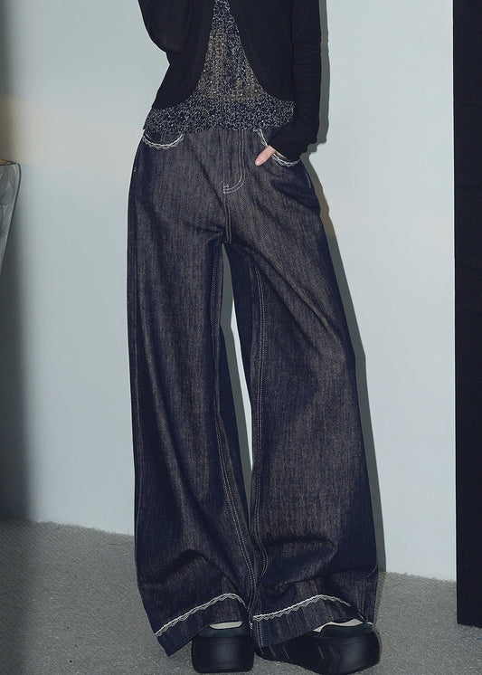 Neue marineblaue Jeans mit Taschen und weitem Bein, Frühlingsdesign