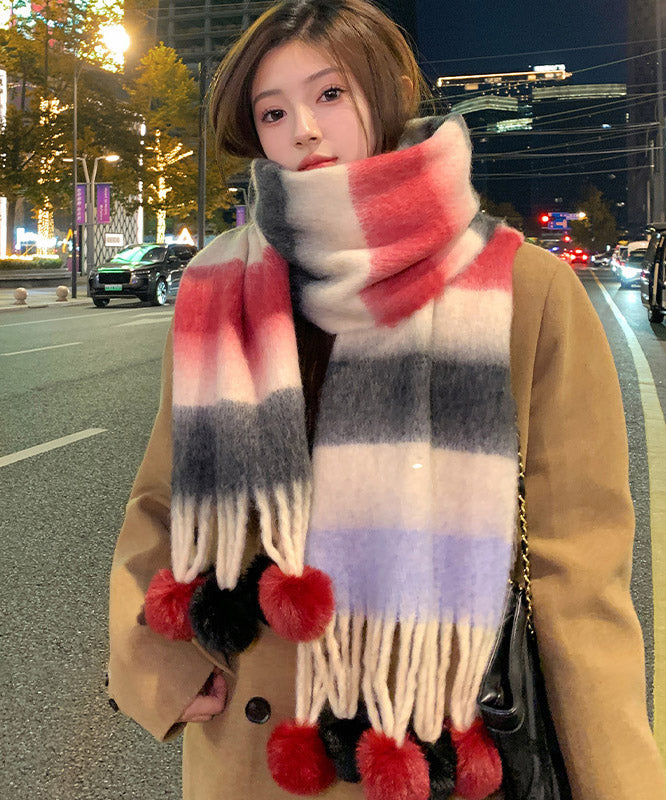 New Orange Fuzzy Ball Decorated Thick Warm Faux Cashmere Scarf