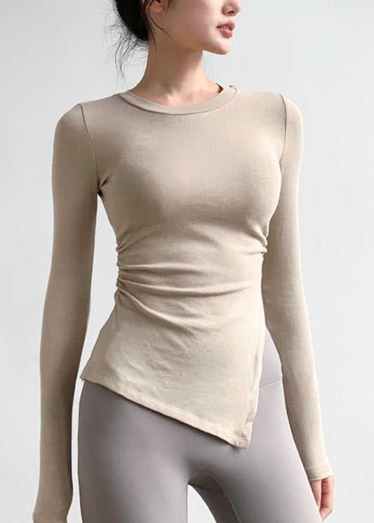 New Pink O-Neck Asymmetrical Long Sleeve Fitting Workout Tops