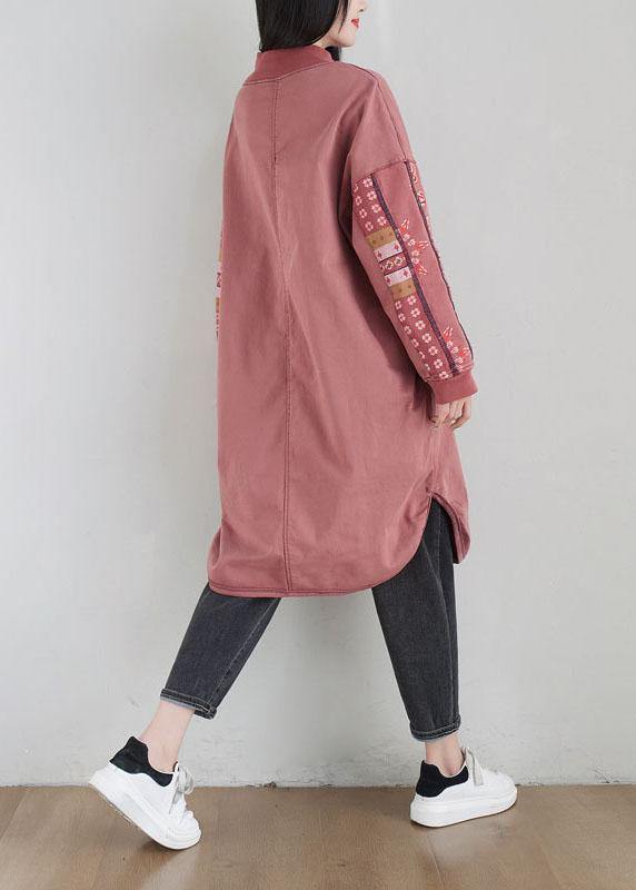 New Pink Patchwork Side Open Fall Dress Sweatshirts - SooLinen