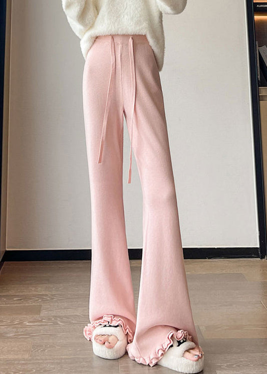 Neue rosa Strickhose mit ausgestelltem Bein und elastischem Bund