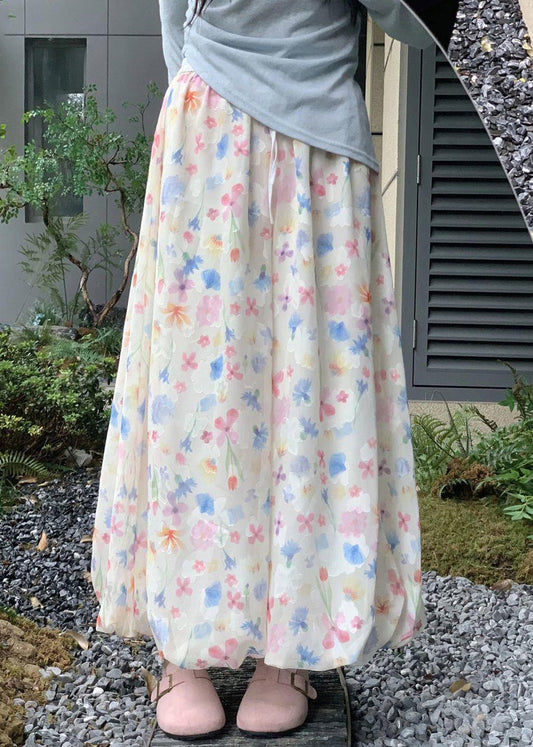New Print Elastic Waist Cotton Wide Leg Pants Summer