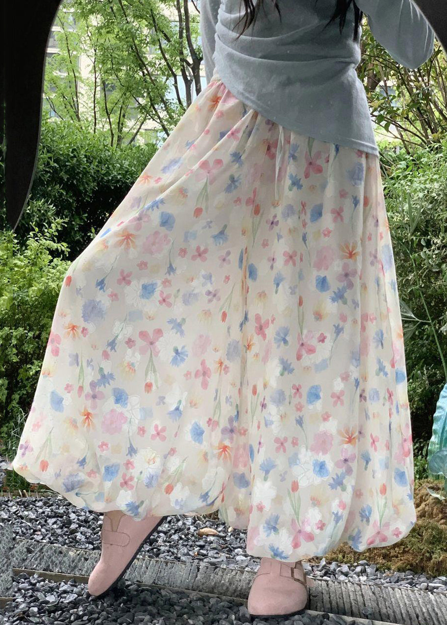 New Print Elastic Waist Cotton Wide Leg Pants Summer