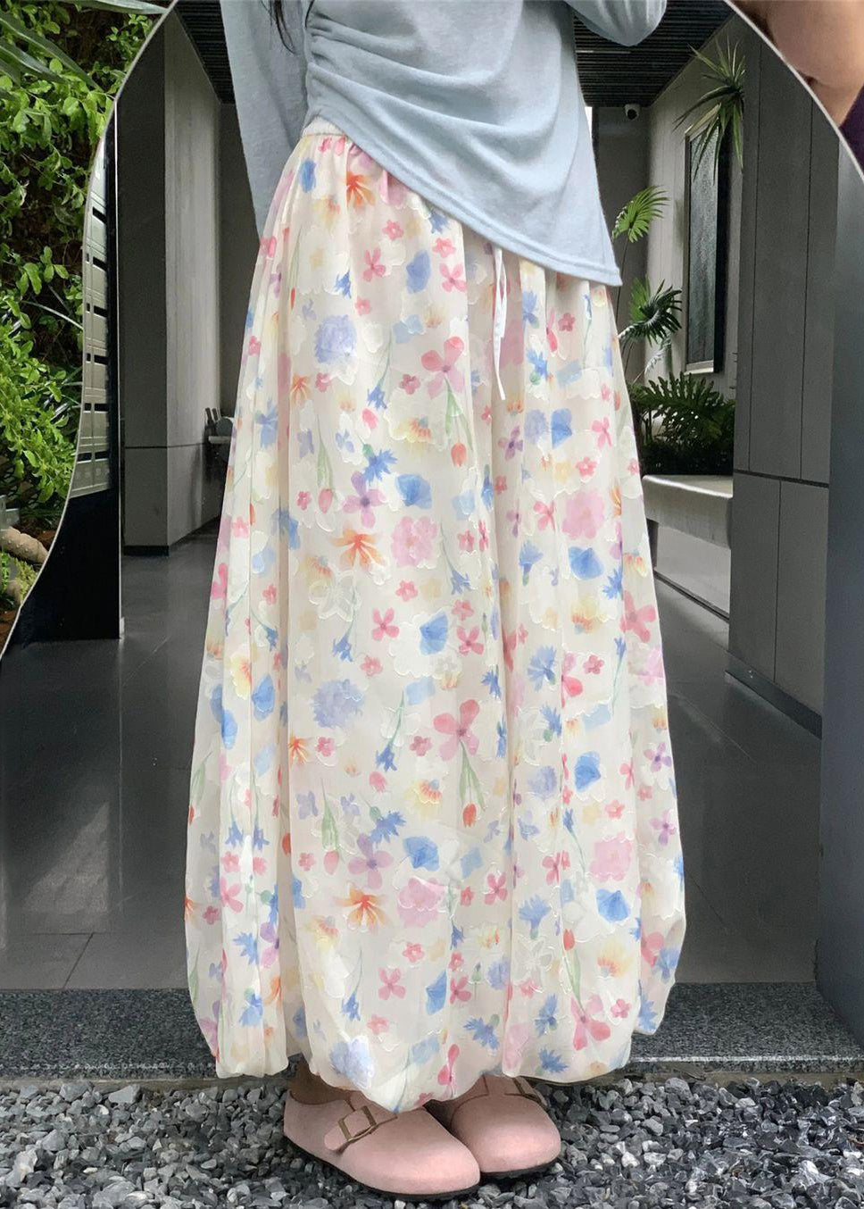 New Print Elastic Waist Cotton Wide Leg Pants Summer