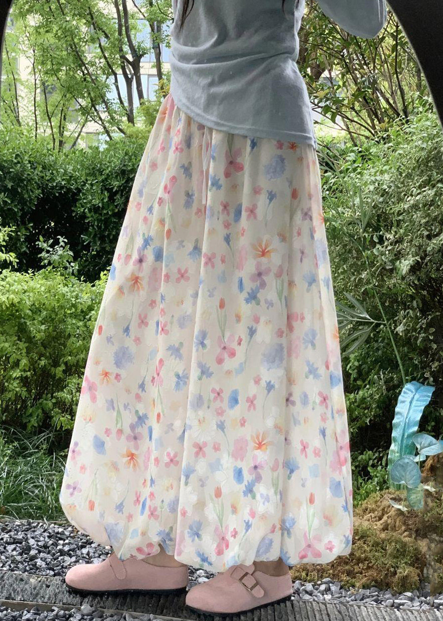 New Print Elastic Waist Cotton Wide Leg Pants Summer
