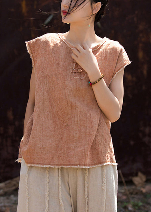 Neu Lila O Neck Chinesischen Knopf Baumwolle Top Sommer