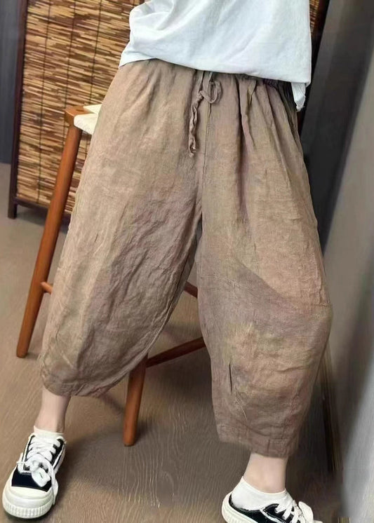 New Retro Beige Oversized Linen Harem Pants Summer