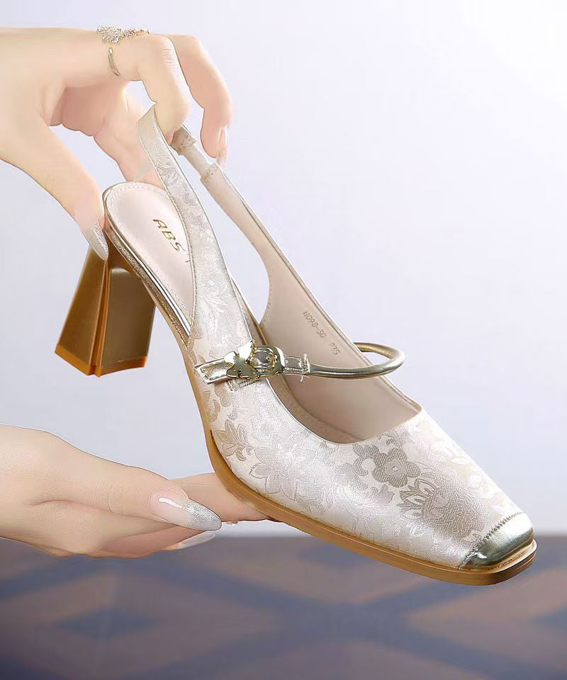 Nuevas sandalias de tacón grueso con empalme de piel sintética con estampado verde retro