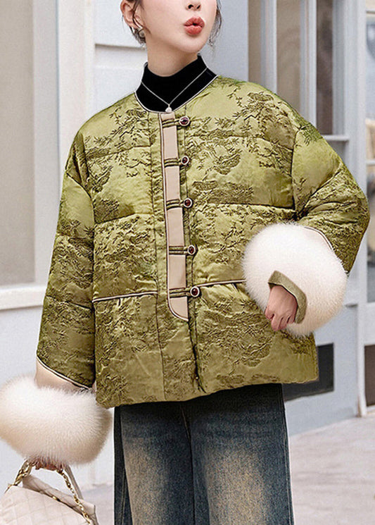 Neue Retro-Wintermäntel in Rosa mit Rundhalsausschnitt und Fell-Patchwork-Design, gefertigt aus Entendaunen