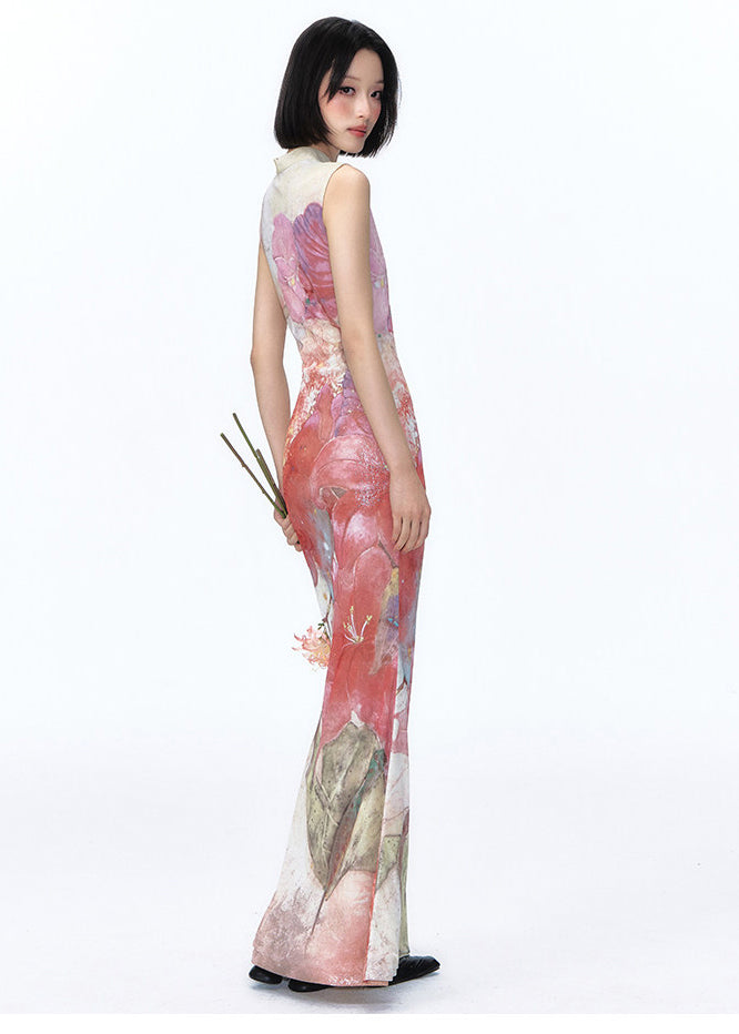 New Retro Purple Print Hollow Out Wear On Both Sides Dresses Summer