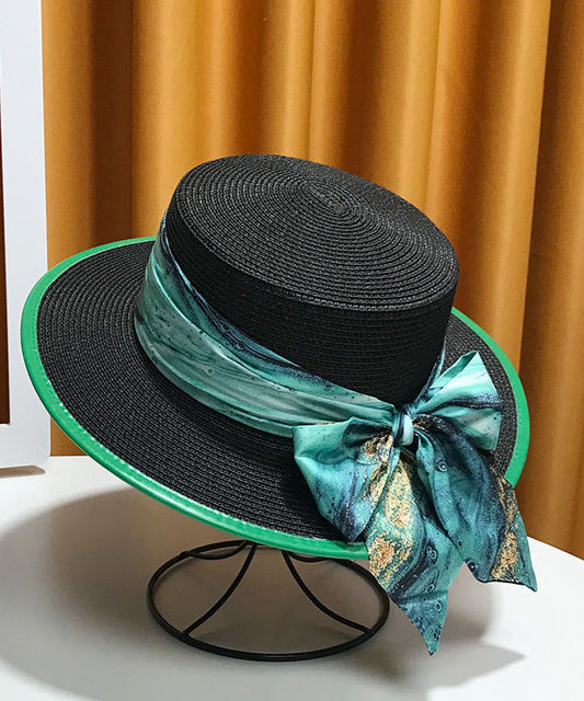 New White Bow Straw Woven Versatile Floppy Sun Hat