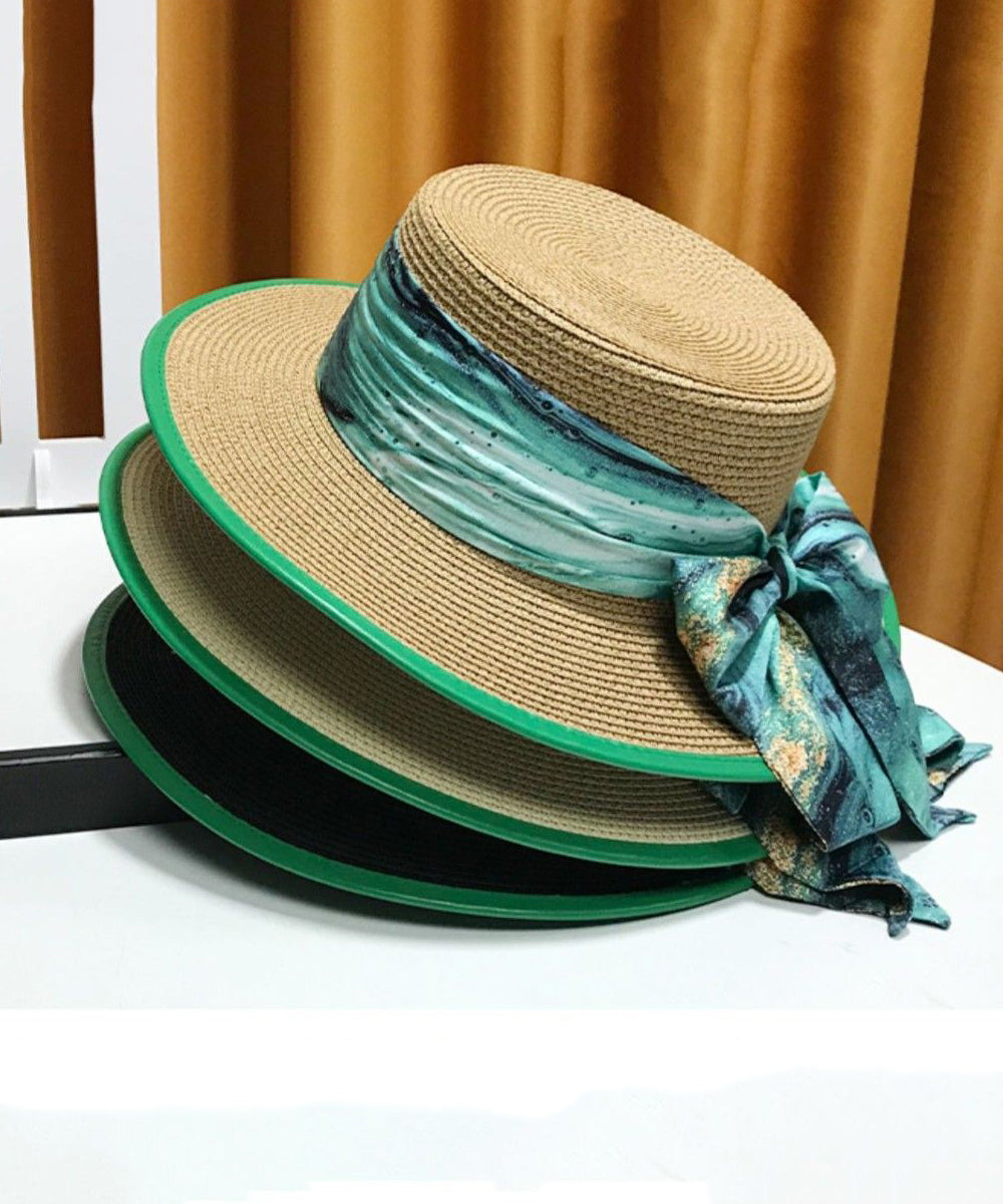 New White Bow Straw Woven Versatile Floppy Sun Hat