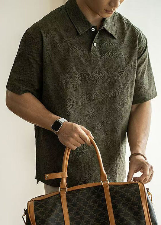 New White Button Solid Cotton Mens Polo Shirts Summer