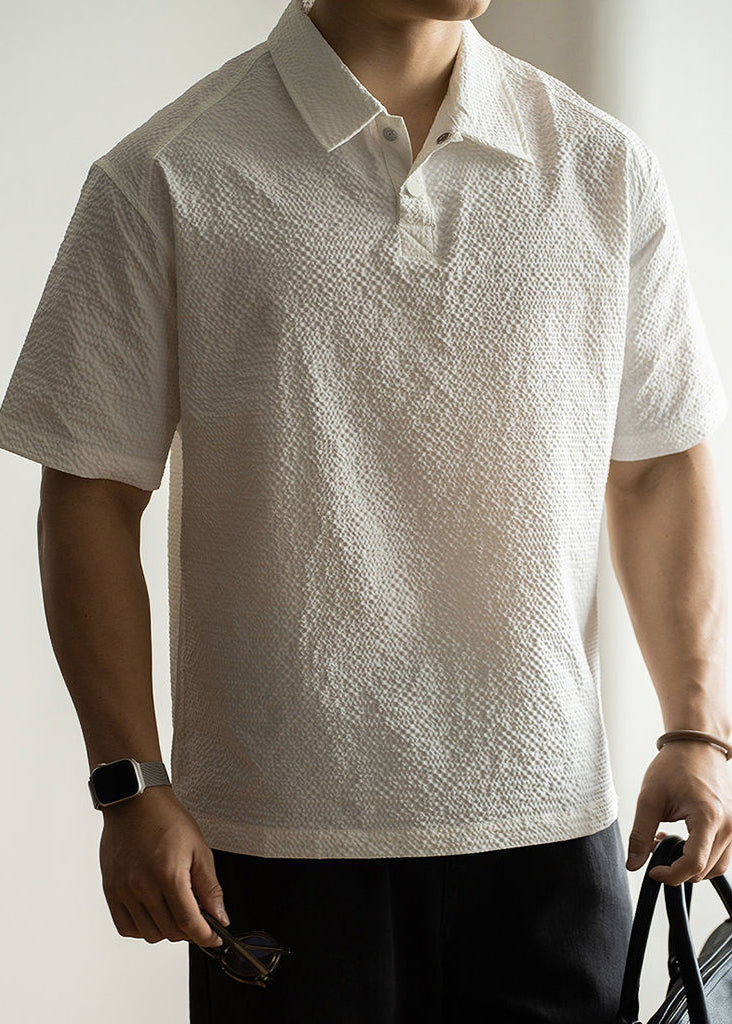 New White Button Solid Cotton Mens Polo Shirts Summer