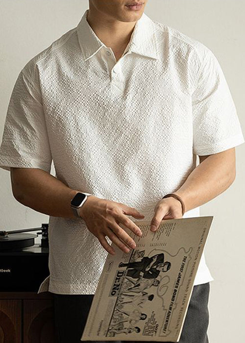 New White Button Solid Cotton Mens Polo Shirts Summer