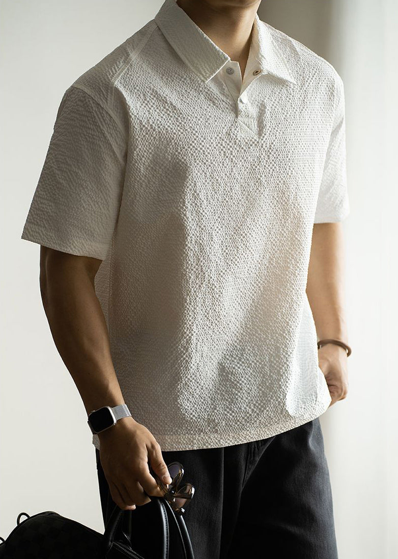 New White Button Solid Cotton Mens Polo Shirts Summer