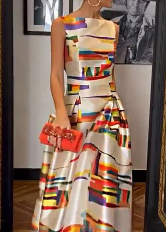 Neues langes, ärmelloses Seidenkleid mit hohem Bund in Weiß