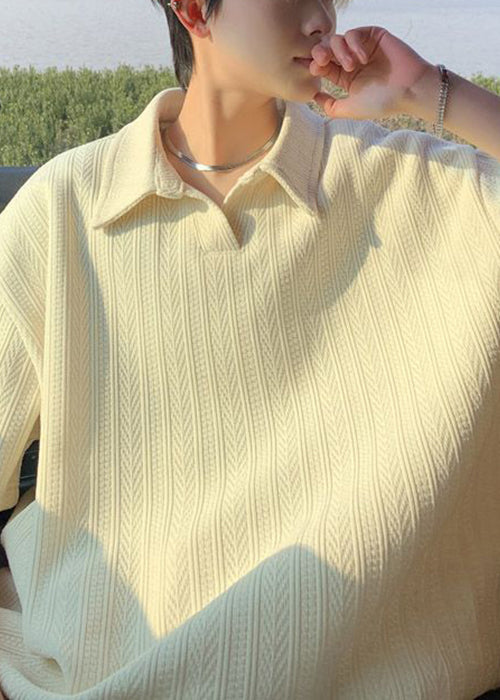 New Yellow Oversized Solid Cotton Polo Shirts Men Summer