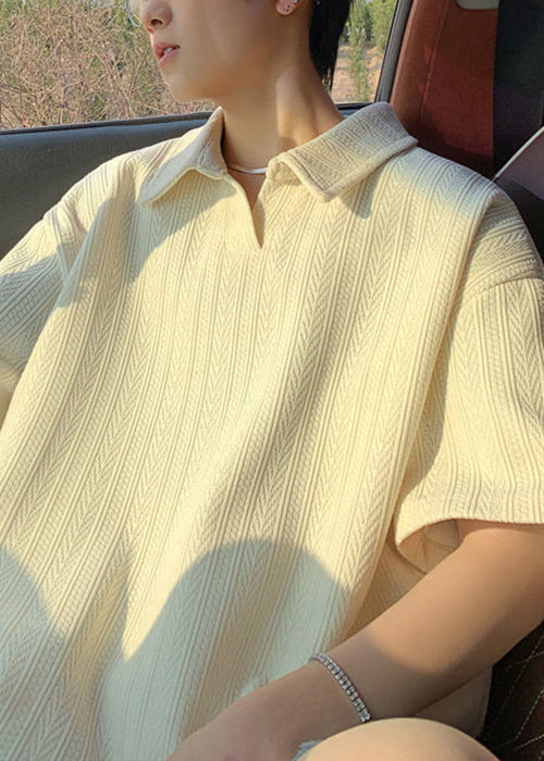 New Yellow Oversized Solid Cotton Polo Shirts Men Summer