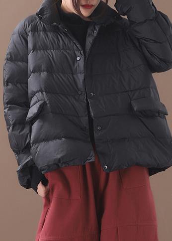 New black Parkas casual snow jackets winter short coats stand collar - SooLinen