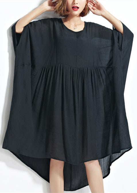 Neue schwarze Chiffon-Kleider Plus Size Kleidung Leinen Maxi-Kleid feine hohe Taille Fledermausärmel Kleidung