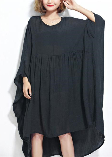 Neue schwarze Chiffon-Kleider Plus Size Kleidung Leinen Maxi-Kleid feine hohe Taille Fledermausärmel Kleidung