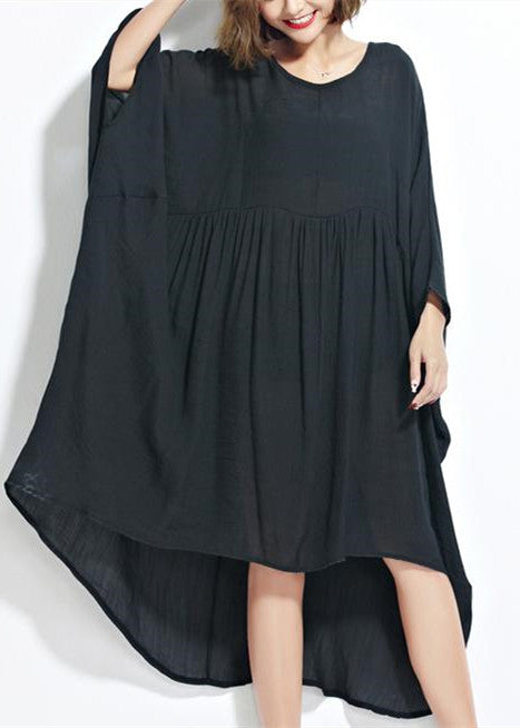 Neue schwarze Chiffon-Kleider Plus Size Kleidung Leinen Maxi-Kleid feine hohe Taille Fledermausärmel Kleidung