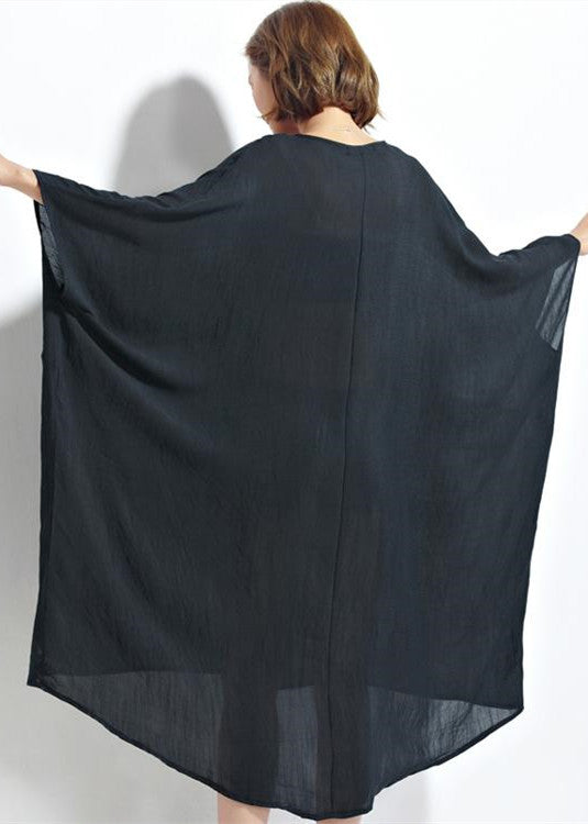 Neue schwarze Chiffon-Kleider Plus Size Kleidung Leinen Maxi-Kleid feine hohe Taille Fledermausärmel Kleidung