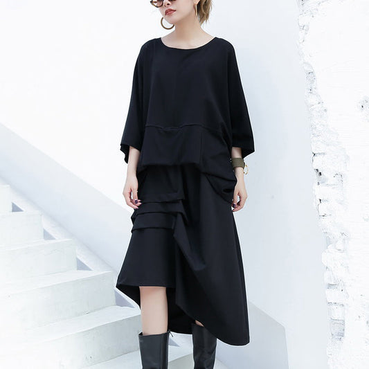 Neue schwarze Baumwollweste beiläufige Baumwollt-Shirts Frauen Flügelärmel lose Taille kurzes T-Shirt