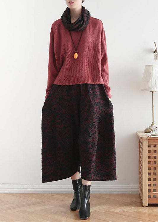 New black retro drape wide leg pants women's large size loose jacquard nine pants - SooLinen