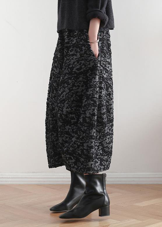 New black retro drape wide leg pants women's large size loose jacquard nine pants - SooLinen
