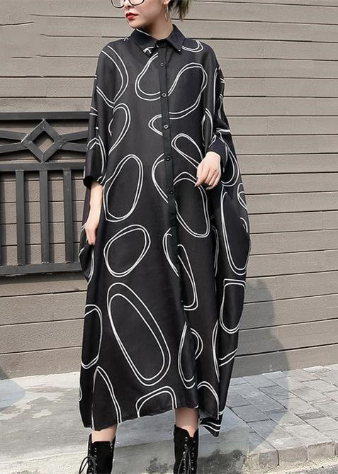 Neue schwarze Chiffon-Kleider in Übergröße mit Prints, Reisekleid, Boutique-Shirt mit Fledermausärmeln, Maxi-Kleider