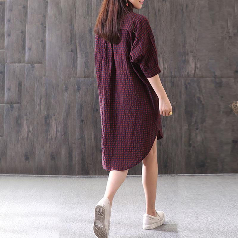 Neue Baumwolle gemischt Bluse lässig lose Casual Plaid Single Breasted Frauen rotes Hemd