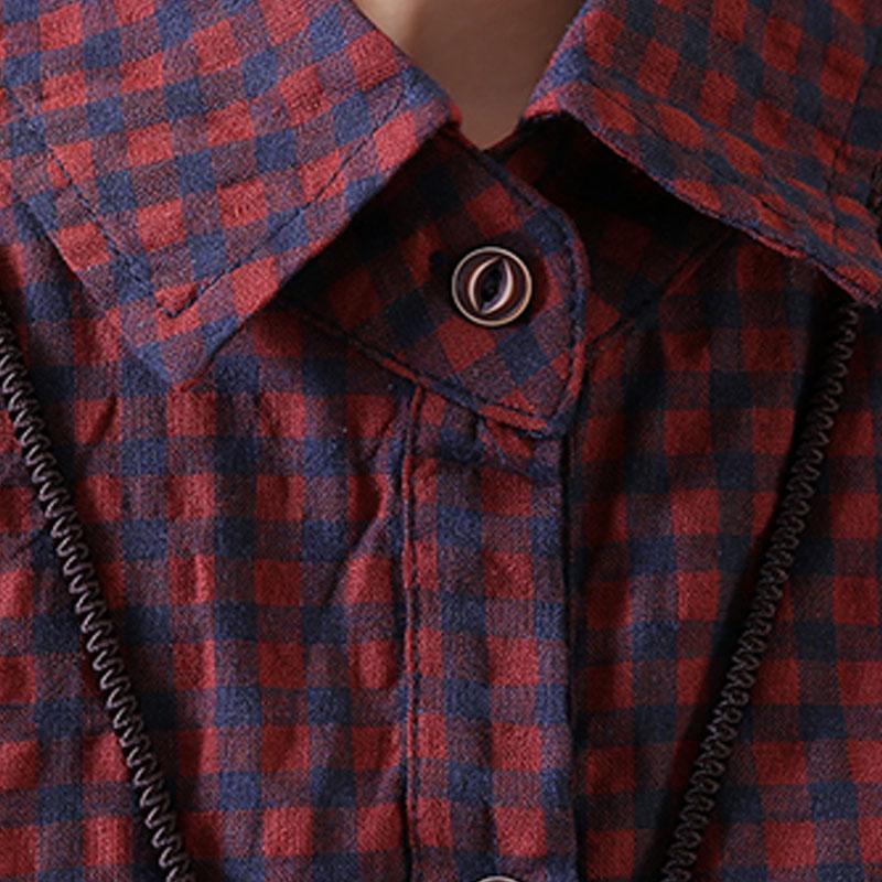 Neue Baumwolle gemischt Bluse lässig lose Casual Plaid Single Breasted Frauen rotes Hemd