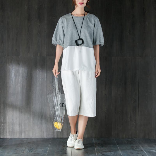 Neue Baumwolloberteile in Übergröße, kurzärmelig, Spleißen, grau und weiß