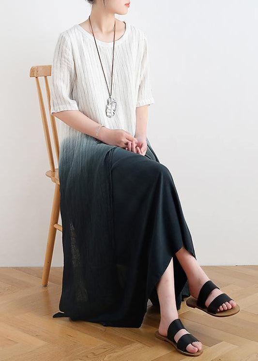 New gradient design irregular hem robe pure linen dress - SooLinen