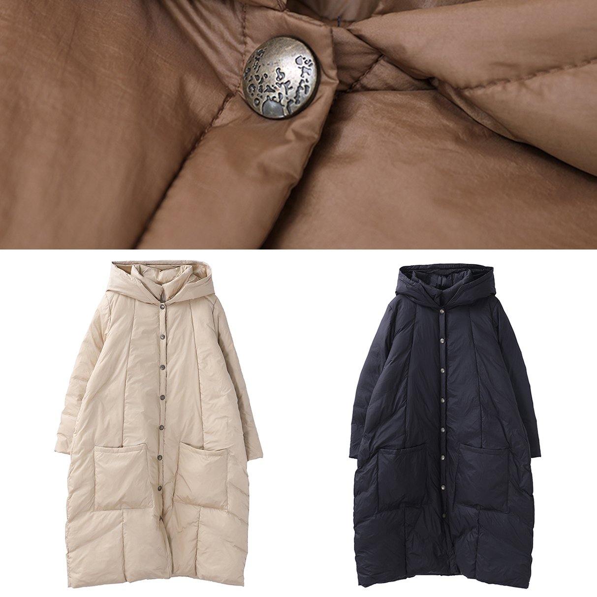 New khaki warm winter coat trendy plus size snow jackets hooded Button Down Casual overcoat - SooLinen