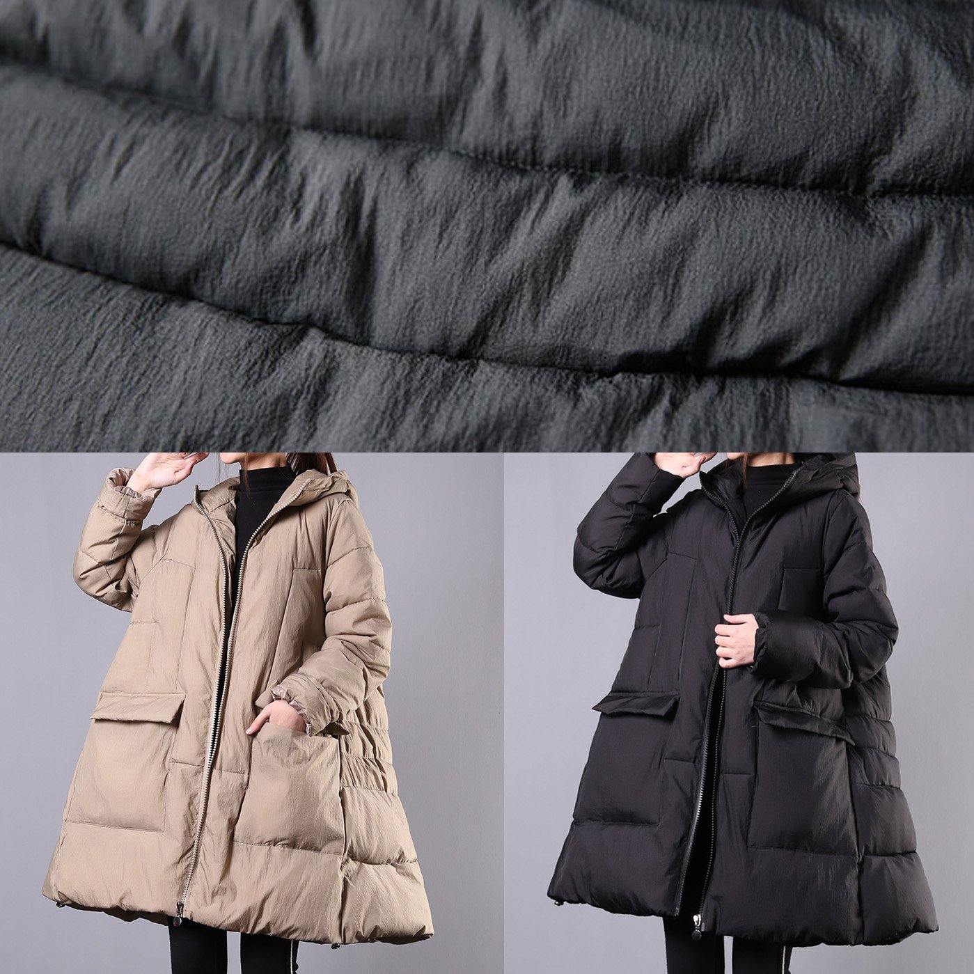 New khaki winter coats casual snow jackets hooded zippered winter coats - SooLinen