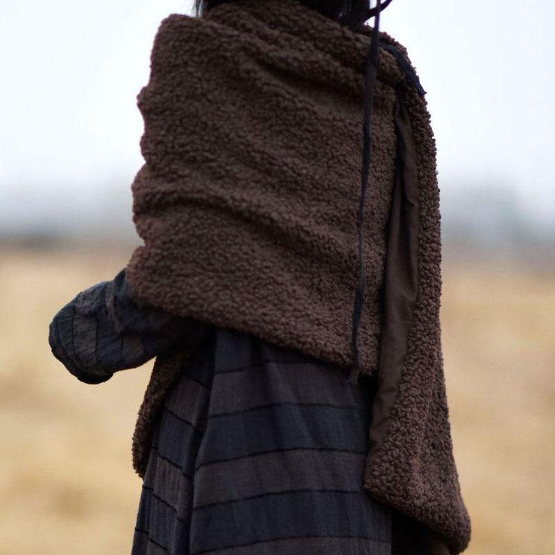 New ladies retro thick and long all-match coffee color scarf - SooLinen