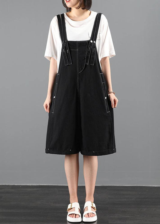 New large size black bib pants women casual jumpsuit - SooLinen