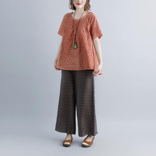 Neue Leinenoberteile in Übergrößen, lässige Sommeroberteile mit kurzen Ärmeln und hohem Saum