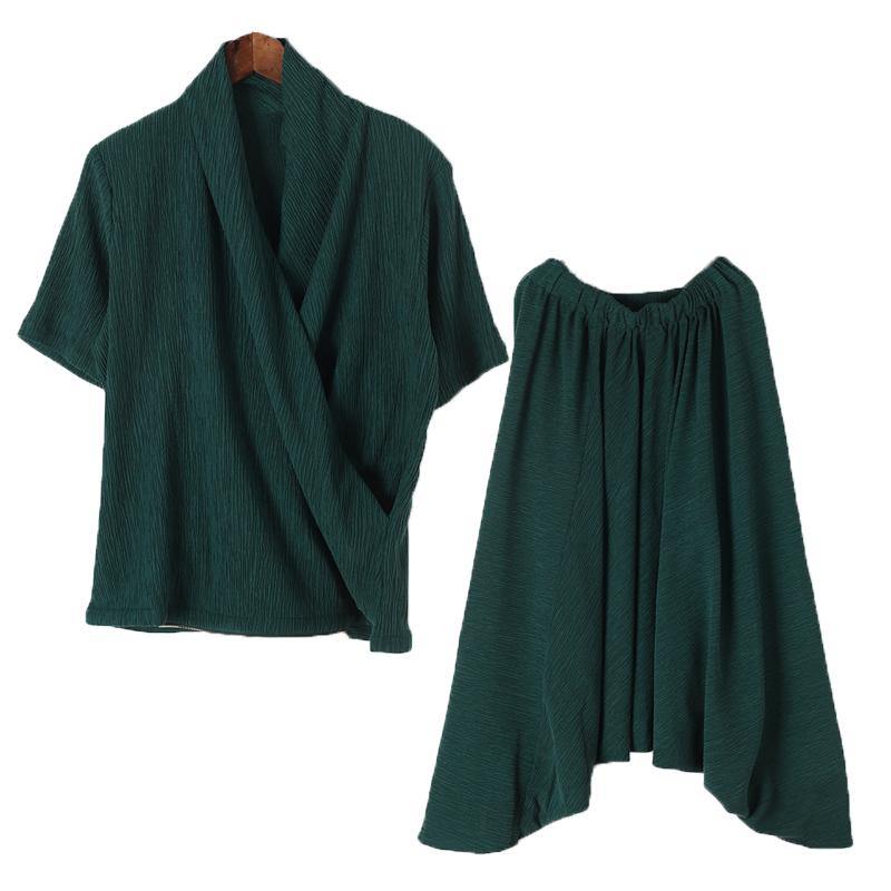 New original design green Tencel irregular head suit two-piece suit hanger pants - SooLinen